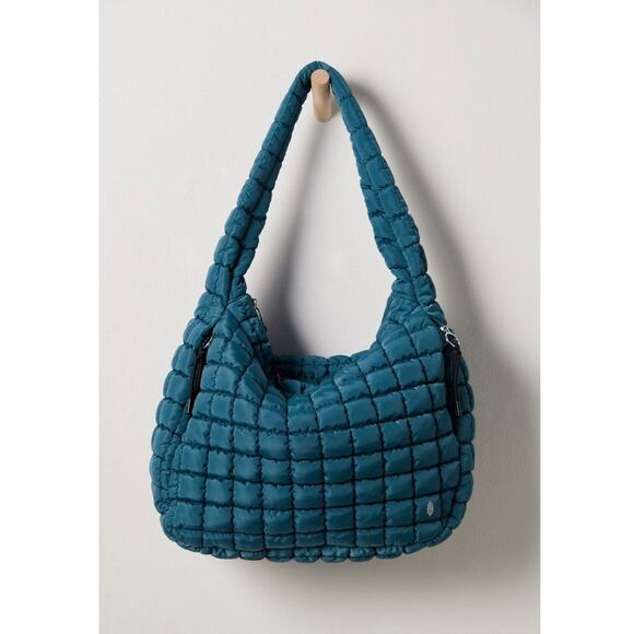 Free People Handbags - FREE PEOPLE MOVEMENT Large Quilted Carryall Tote Bag Purse Teal Blue Green